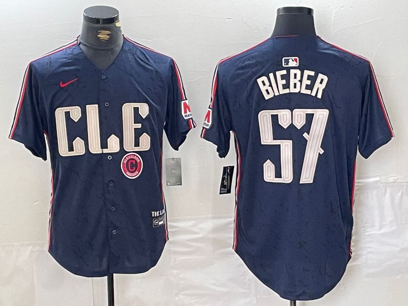 Men Cleveland Indians #57 Bieber Blue City Edition Nike 2024 MLB Jersey style 10->cleveland indians->MLB Jersey